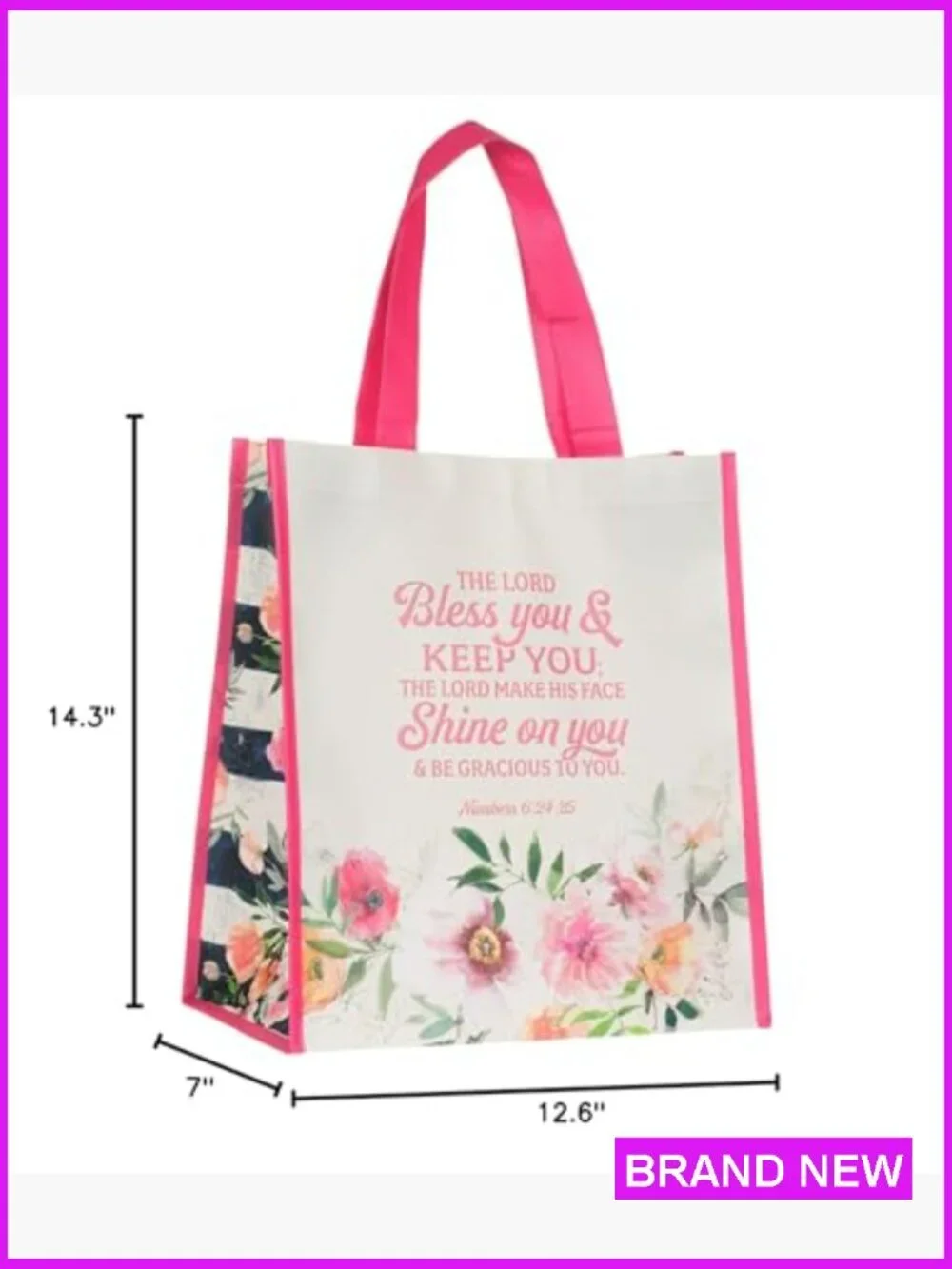 Reusable Shopping Tote Bag Tote Scripture Verse Floral Tote Grocery Bag